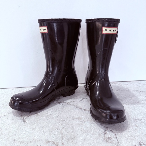 Original Hunter Boots. Black Gloss Short Rubber Rain Boots. Women's Size 6 - Picture 3 of 11